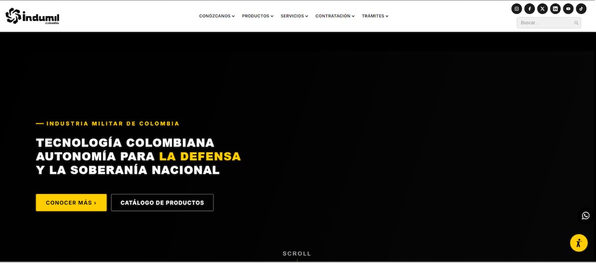 Página web de Indumil colapsó tras decreto de Abelardo de la Espriella sobre porte de armas. | Foto: Tomada de Página Web.