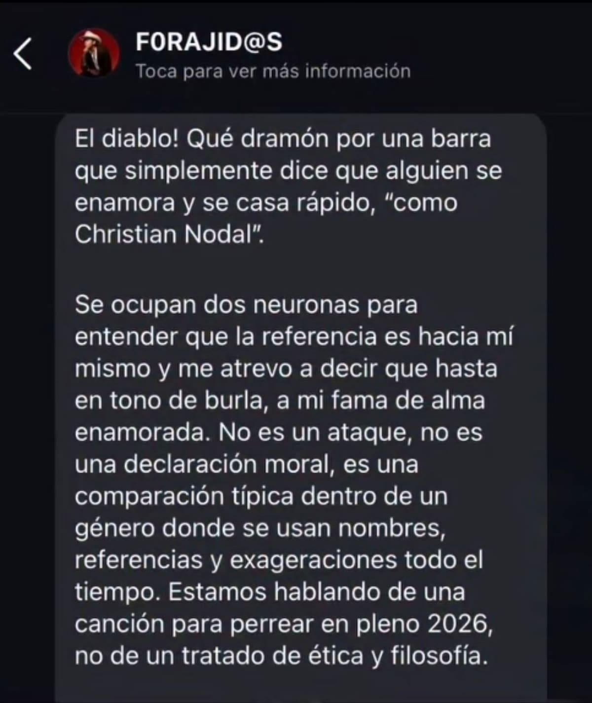 Christian Nodal en su canal de difusión, responde a la polémica por la canción “Rosita” y cuestiona la postura de su expareja Cazzu.
Foto tomada de: Pantallazo de redes