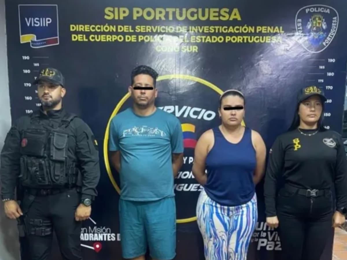Los capturados fueron identificados como María Fernanda Delgado Hernández, de 30 años, y Edinson José Torres Sarmiento, de 40.
Foto: Policía Portuguesa.