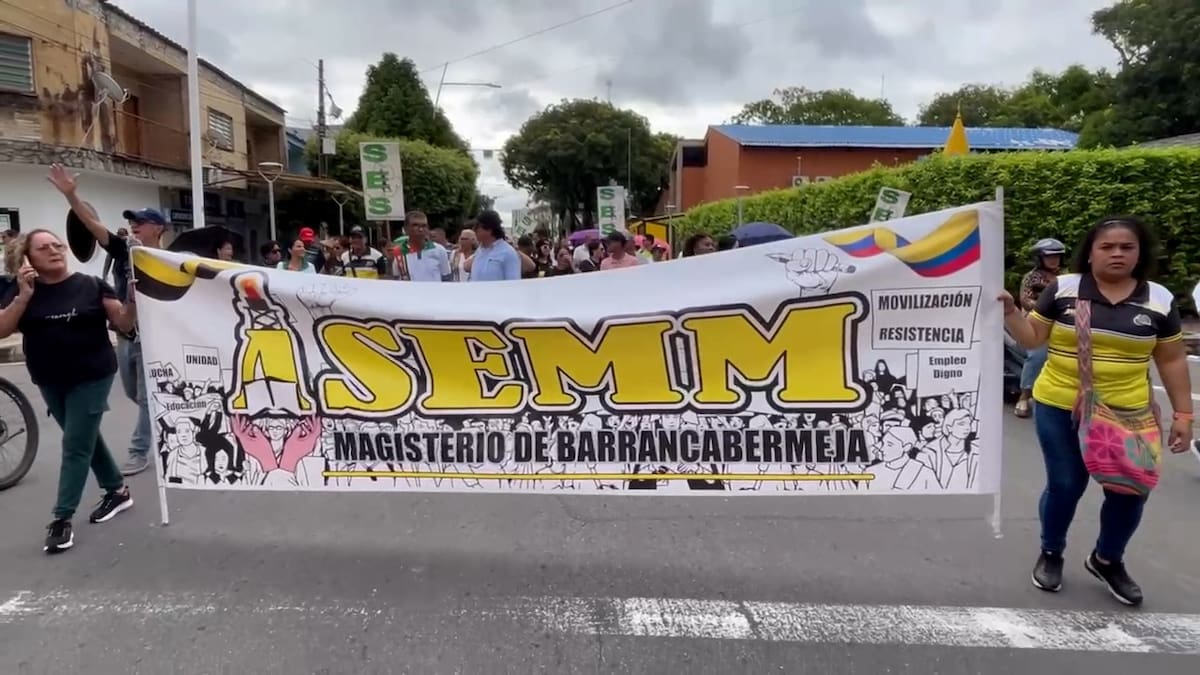 Docentes de Barrancabermeja marcharon por las principales calles del municipio durante el paro nacional de 24 horas, exigiendo soluciones a la crisis en la atención en salud del magisterio.
Suministrada/Vanguardia
