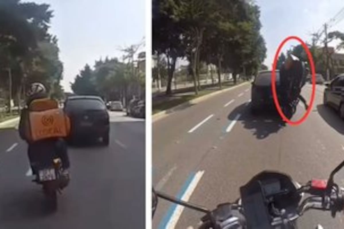 Video captó a motociclista y conductor peleando en plena calle y de pronto chocan por una frenada.