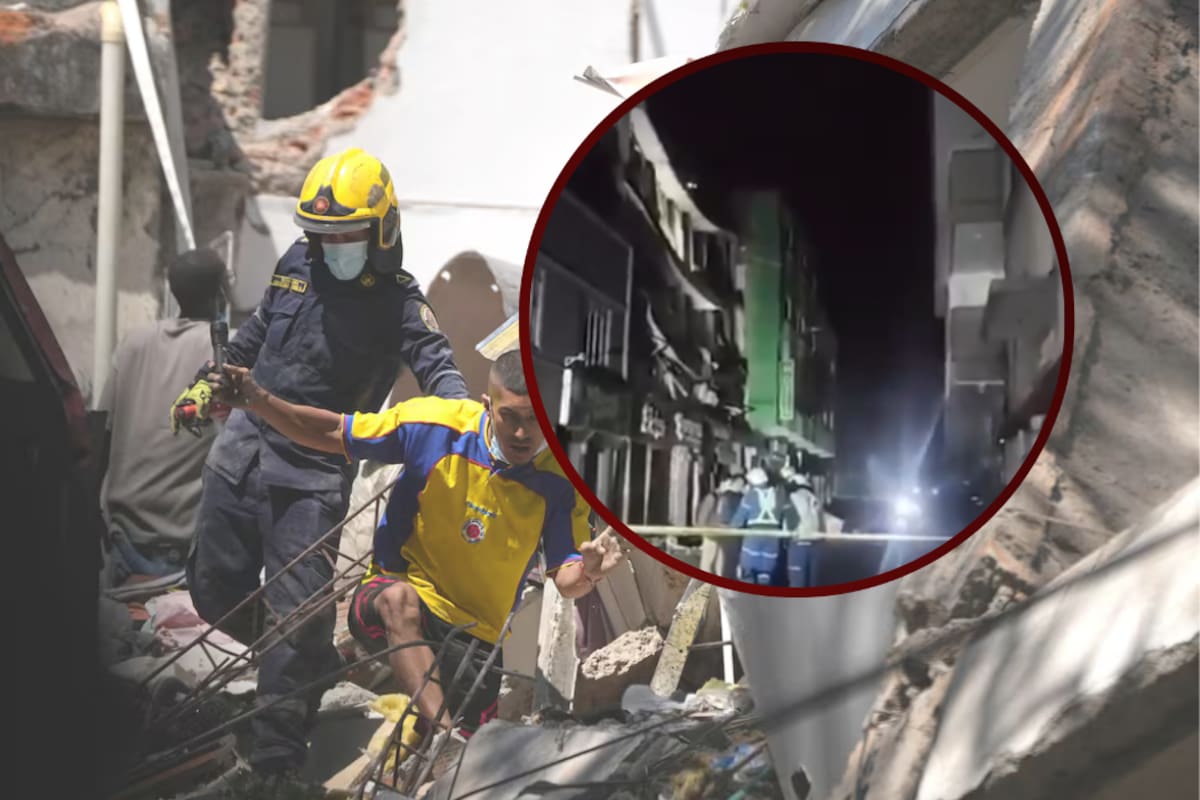 Equipos de rescate trabajan entre los escombros de una edificación en Pereira en busca de una posible persona atrapada tras el terremoto de magnitud 7,4. Foto de: EFE // Captura vide: X.