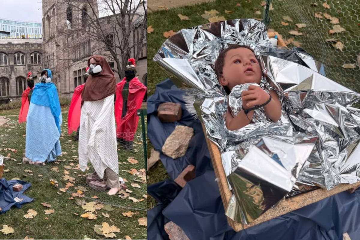 Un pesebre ‘custodiado’ por ICE y con un Niño Jesús esposado desata polémica en Chicago.