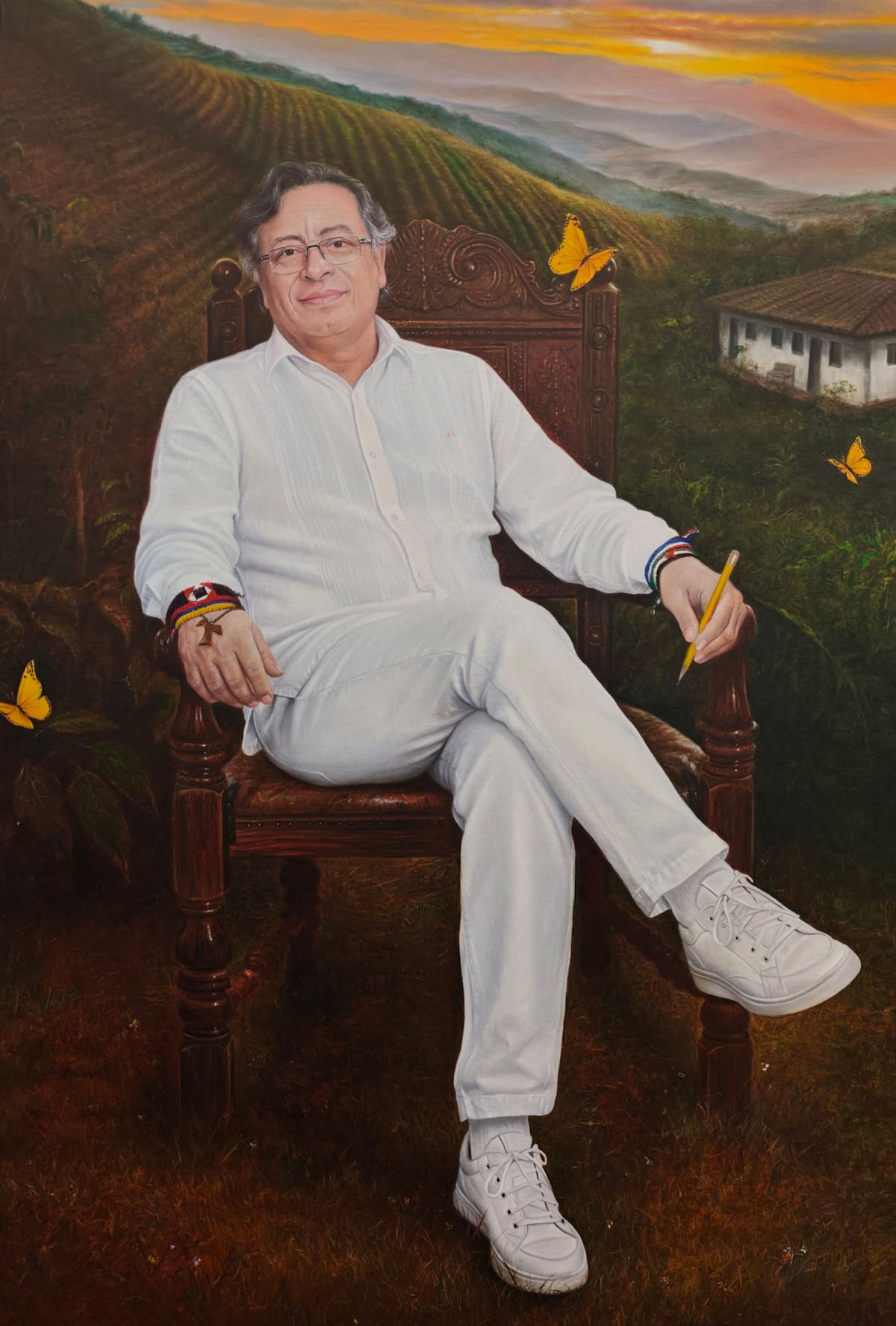 Fotografía tomada de la cuenta oficial en X @petrogustavo que muestra una pintura en la que aparece el mandatario colombiano, Gustavo Petro. EFE/ @petrogustavo