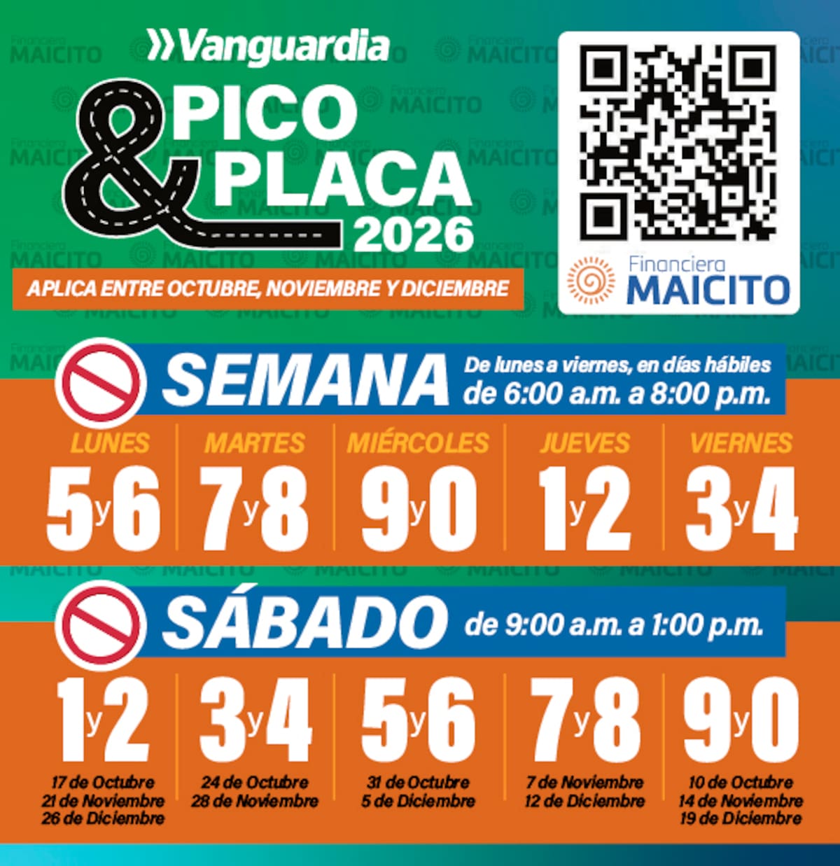 La programación completa del último trimestre del año del pico y placa.