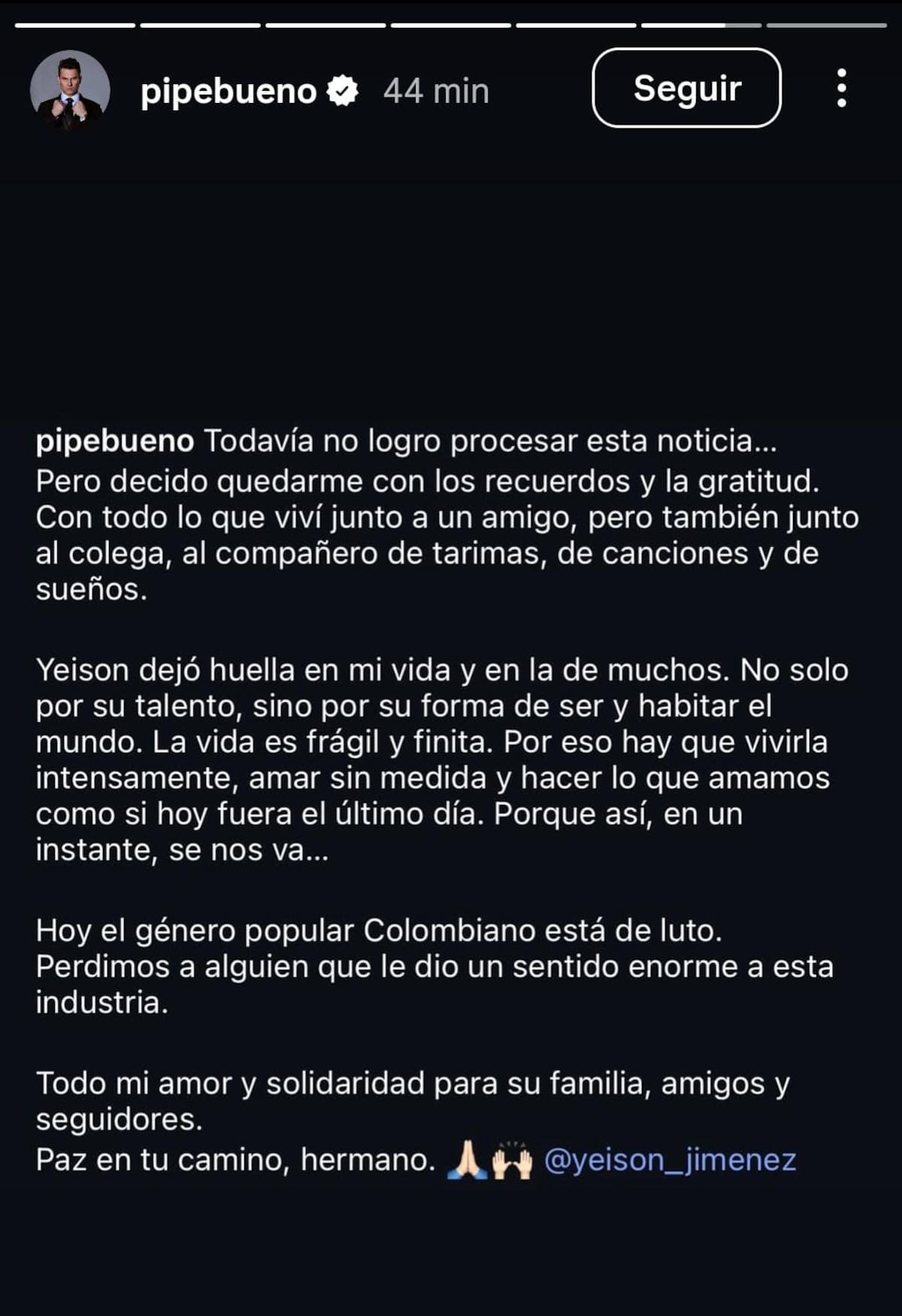 Pipe Bueno recordó los momentos compartidos con el artista y resaltó su calidad humana.