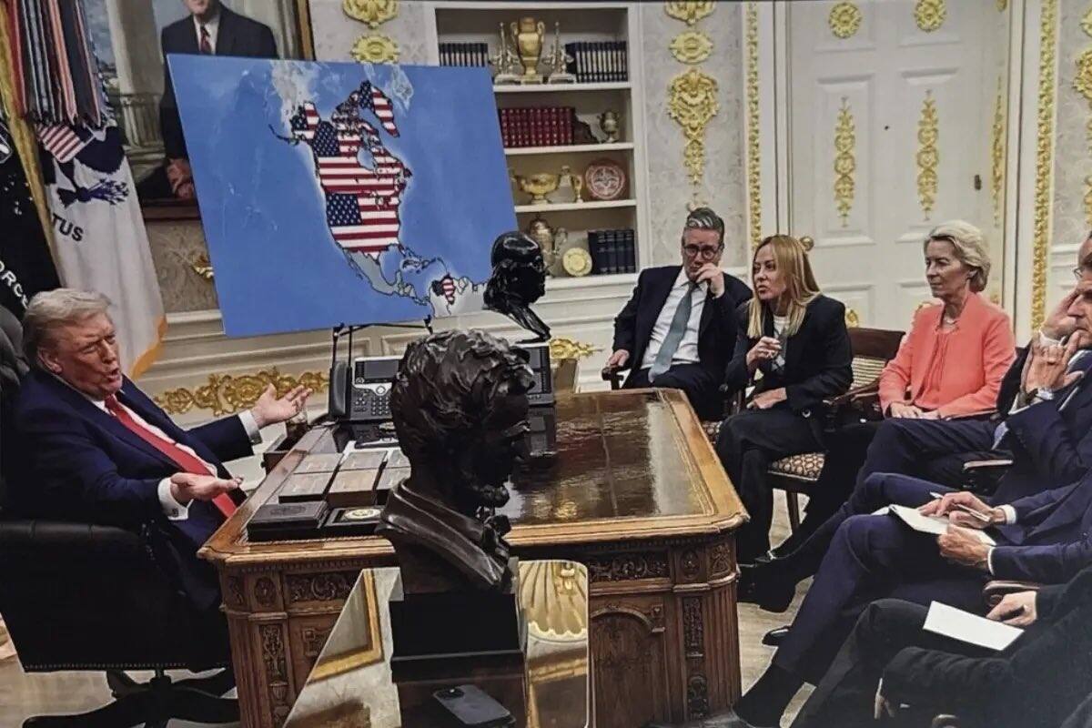 Imagen difundida por el presidente Donald Trump genera alarma global: países aparecen como territorios de Estados Unidos.