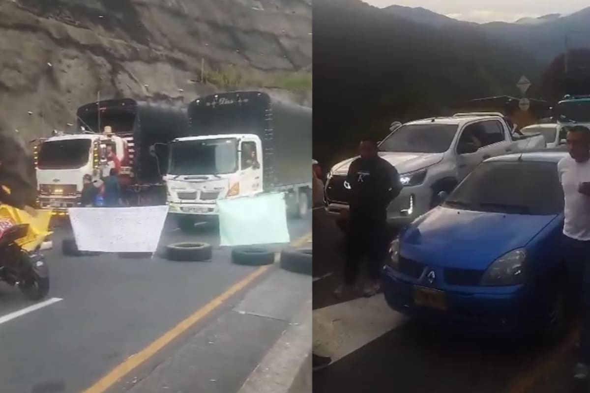 Captura de video difundido en redes sociales que muestra las protestas y los bloqueos en la vía Bucaramanga-Cúcuta, este lunes 26 de octubre. Captura de video publicado en X.