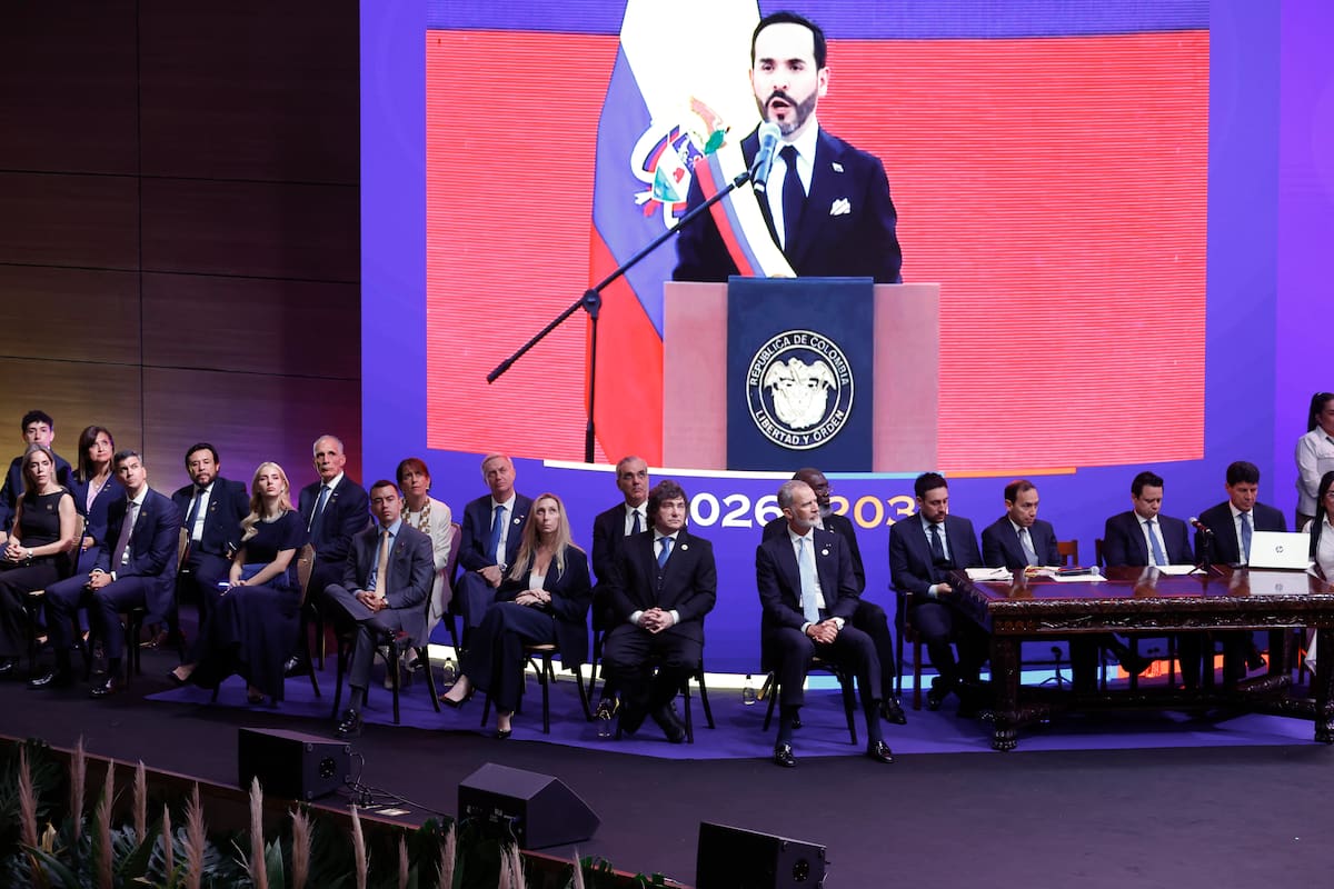 Mandatarios escuchan el primer discurso del presidente de Colombia, Abelardo de la Espriella.
Foto: EFE/ Mauricio Dueñas Castañeda