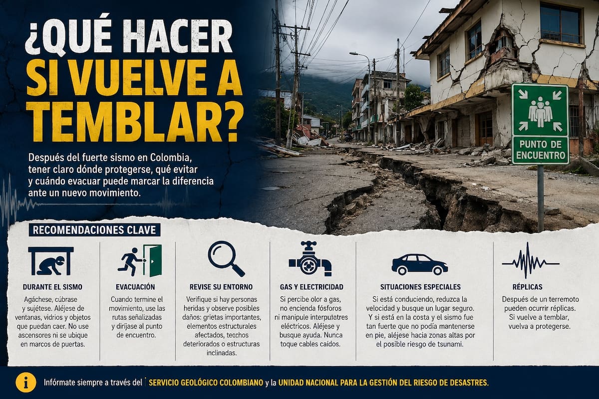 ¿Qué hacer si vuelve a temblar en Colombia? Estas son las recomendaciones antes, durante y después de un sismo. Foto: IA.