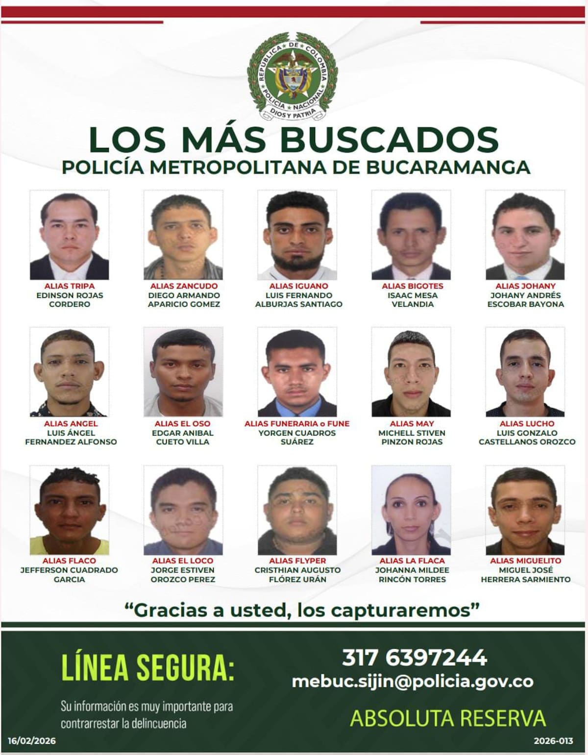 ¿Quiénes son los más buscados en Bucaramanga?