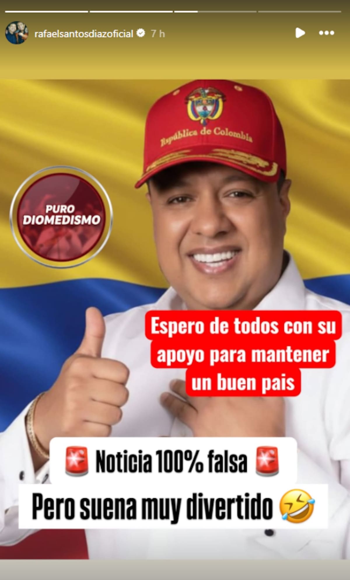 Rafael Santos, hijo de Diomedes Díaz, desmintió los rumores sobre su postulación a la presidencia tras la viralización de una imagen falsa.