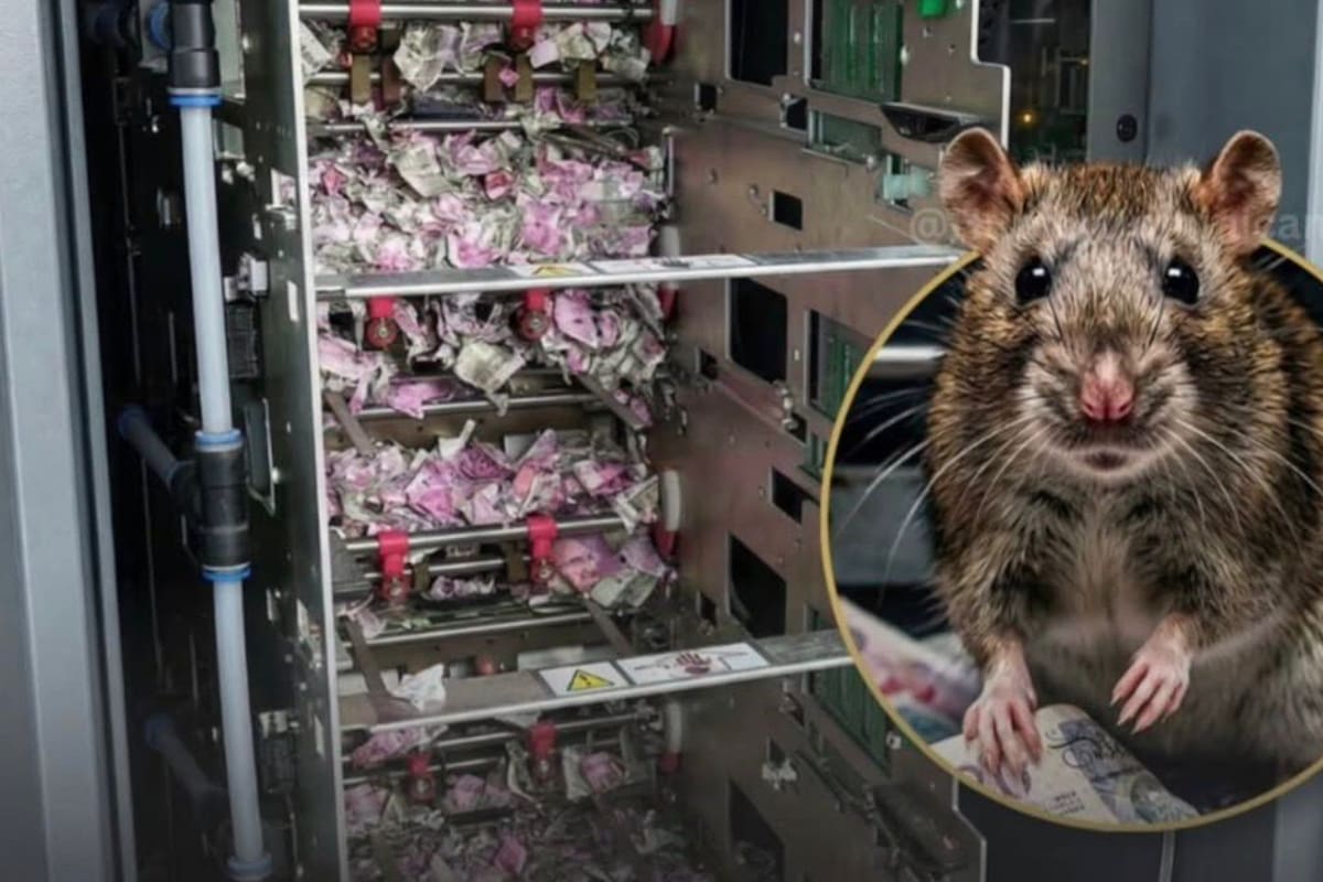 En Assam (India), los técnicos de un banco abrieron una máquina que llevaba días sin funcionar… y no podían creer lo que vieron: una rata se devoró los billetes.