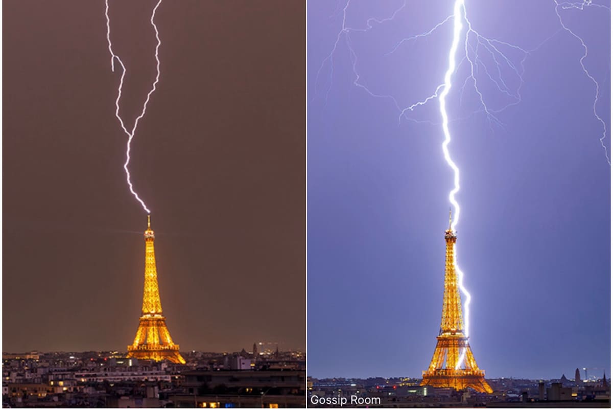 Así la Torre Eiffel fue alcanzada por un rayo este sábado 27 de junio de 2026, durante un violento episodio de tormenta.