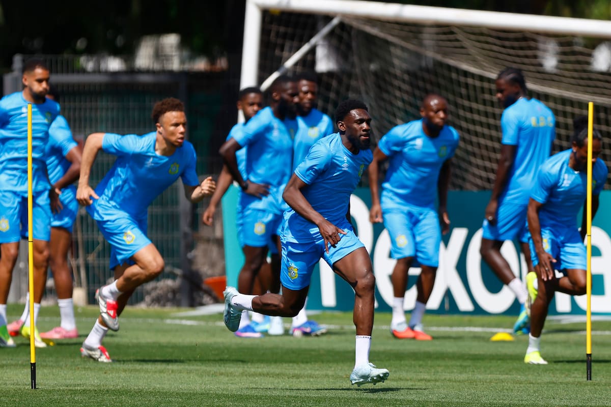 AME8520. GUADALAJARA (MÉXICO), 28/03/2026.- Jugadores de la selección de República Democrática del Congo entrenan este sábado, previo a un partido de reclasificación para la Copa Mundial de la FIFA 2026 ante Jamaica en las instalaciones de Chivas Verde Valle, en Guadalajara, Jalisco (México). EFE/ Francisco Guasco
