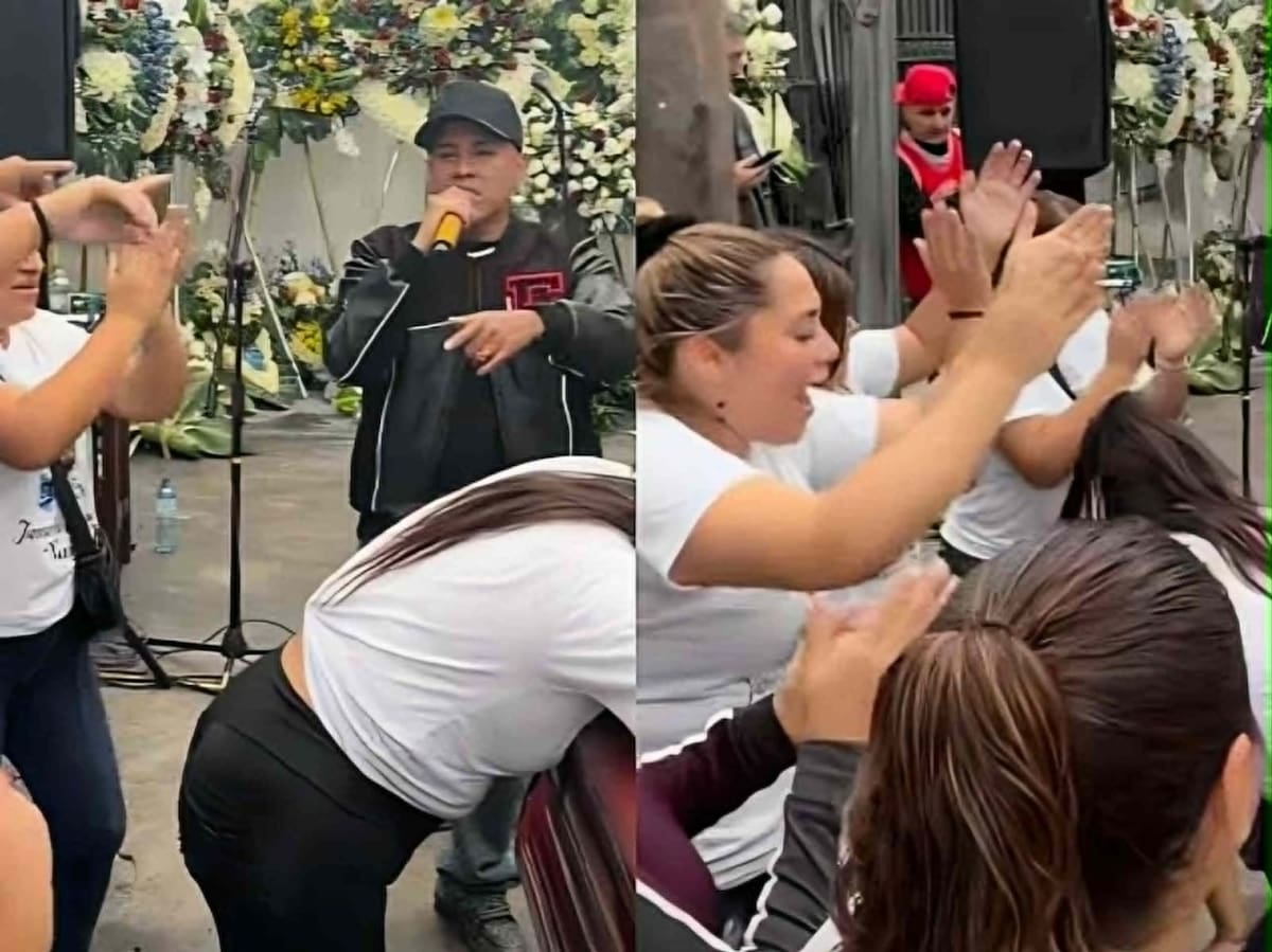 Mujer baila reguetón junto al ataúd de su esposo durante funeral.