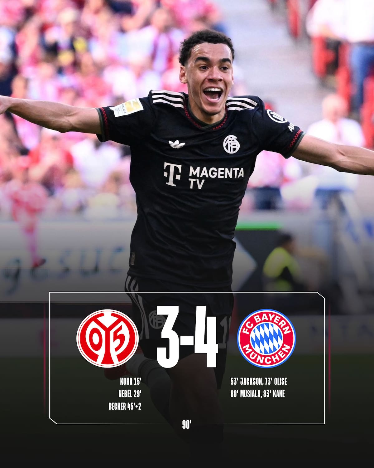 Remontada de locura del Bayern Múnich: de 3-0 a 3-4 en Mainz con Luis Díaz y mente en Champions League. Foto: Bayern