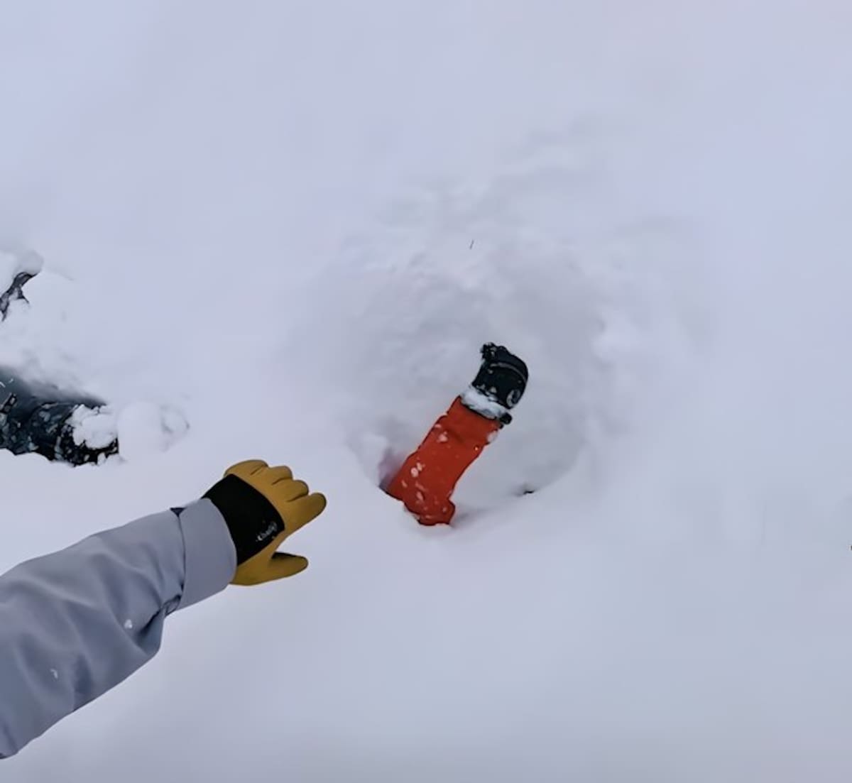 Una mano sobresaliendo de la nieve permite salvar la vida a un hombre tras un alud.