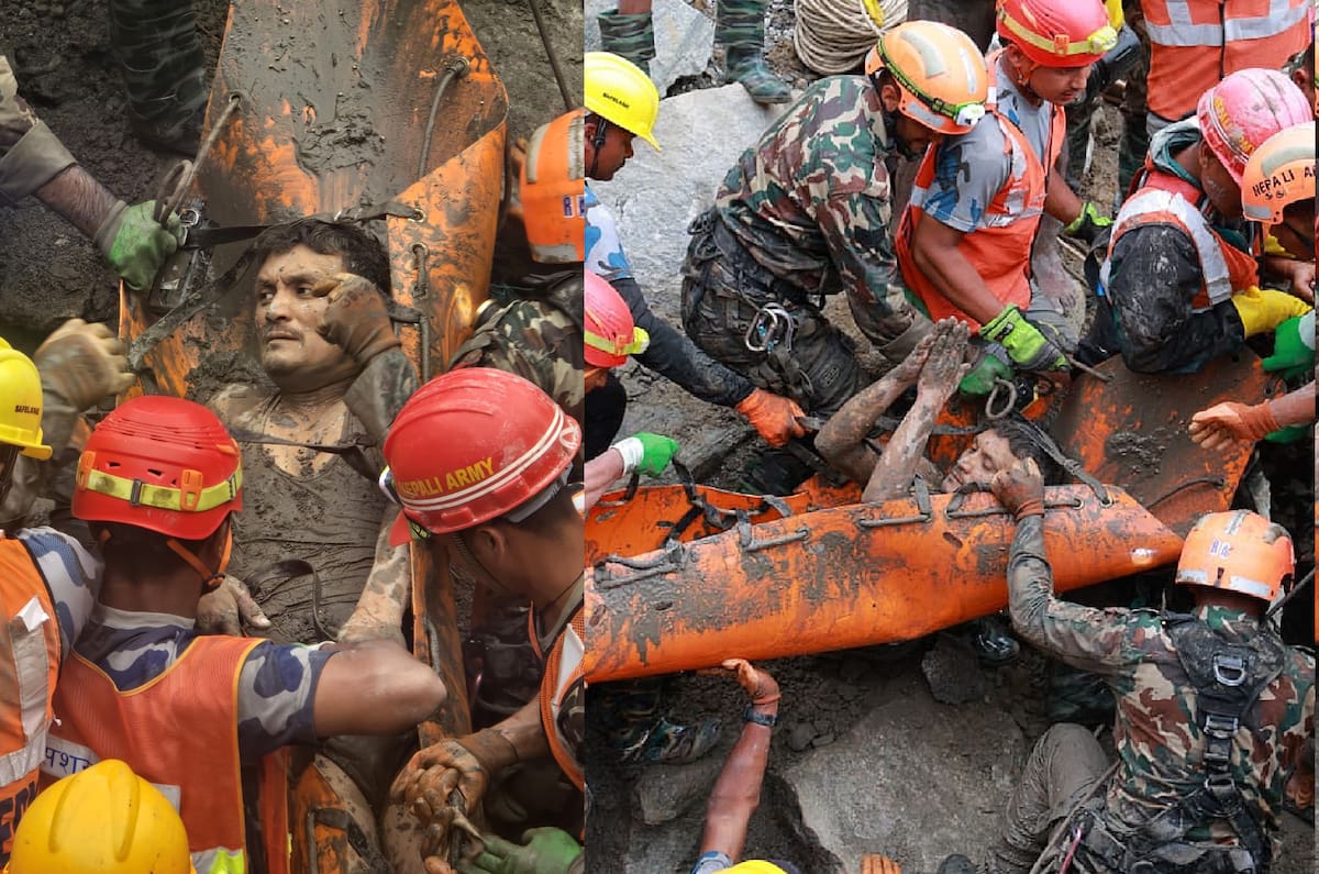 Sanjay Sah fue rescatado con vida después de permanecer nueve días atrapado en un túnel de la central hidroeléctrica Upper Trishuli 3A, en Nepal. Foto: Ejército de Nepal.