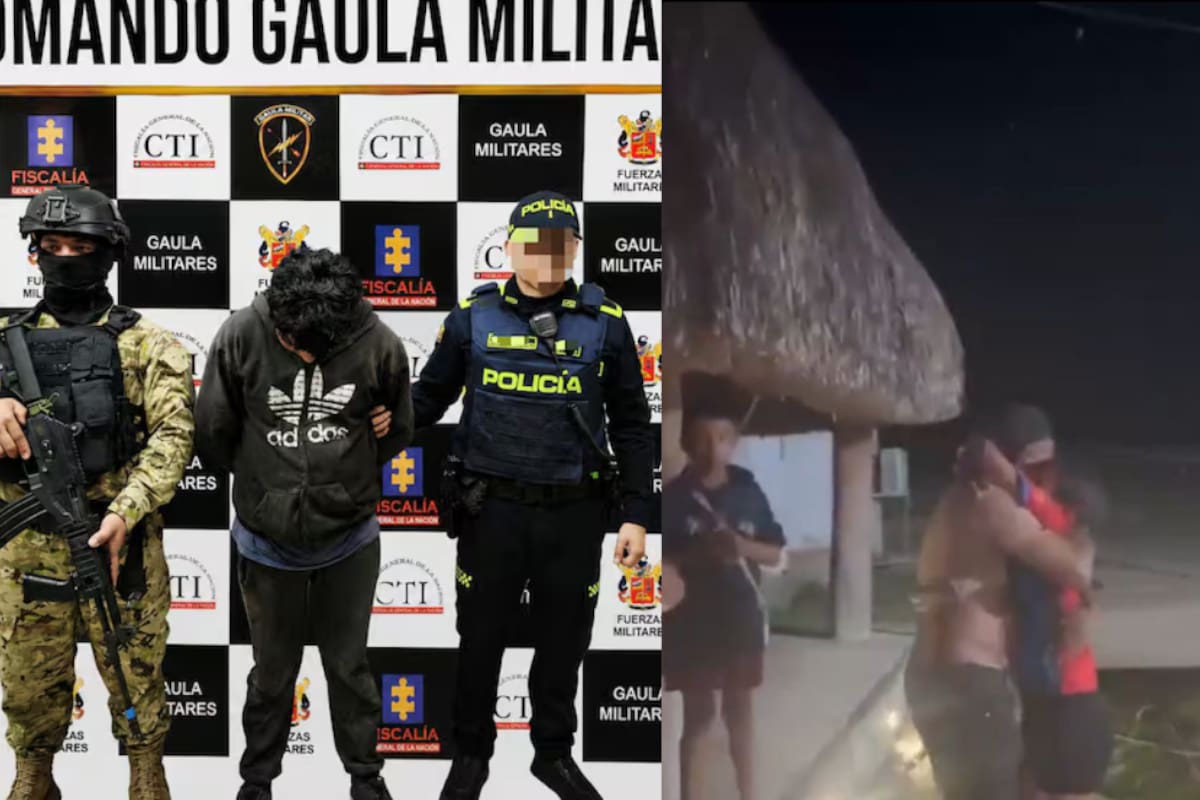 Durante el operativo del Gaula en la comunidad indígena Santa Lucía, en La Guajira, fue capturado un hombre señalado de participar en la retención de 22 personas, entre ellas siete menores de edad. Foto de // Gaula // Captura de video // de : X Gaula.