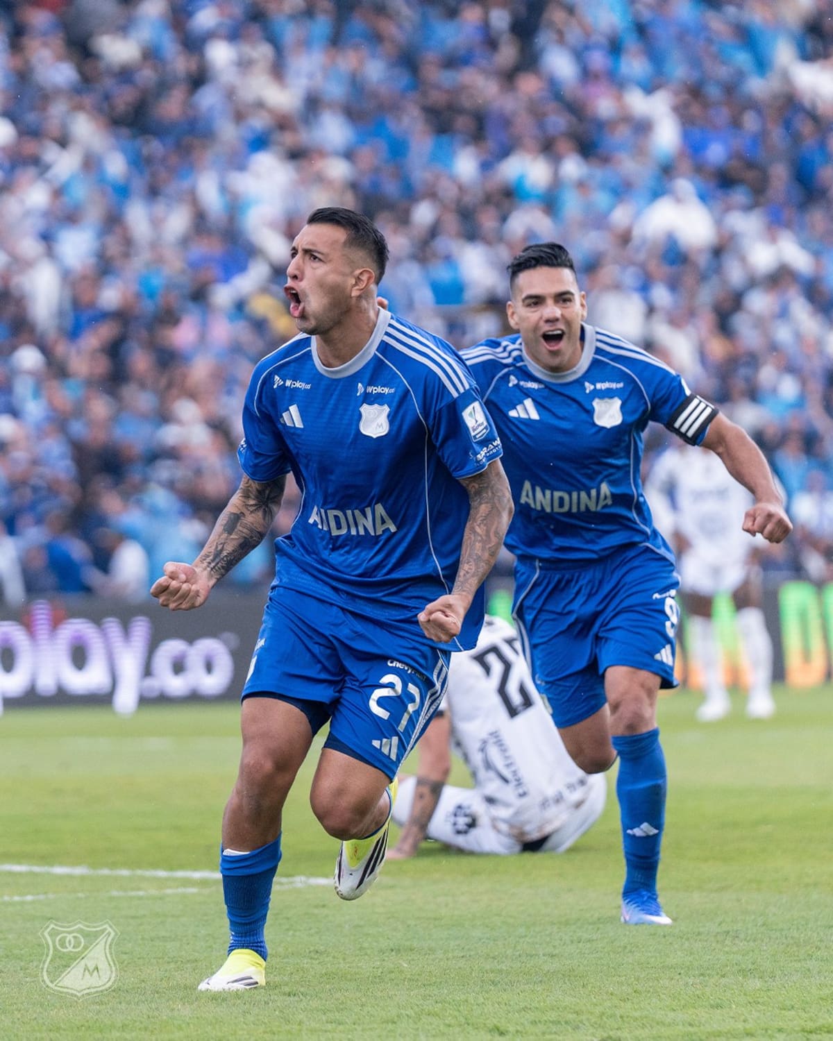 Rodrigo Contreras y Falcao García se lesionaron en el partido entre Millonarios y Llaneros, de la fecha 7 de la Liga BetPlay I de 2026. Foto: Millonarios.