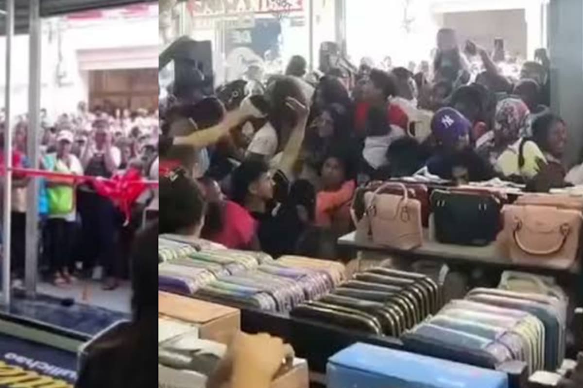 Empujones y caídas durante la apertura de una tienda de Shein en Santander de Quilichao.
Foto: captura de video.