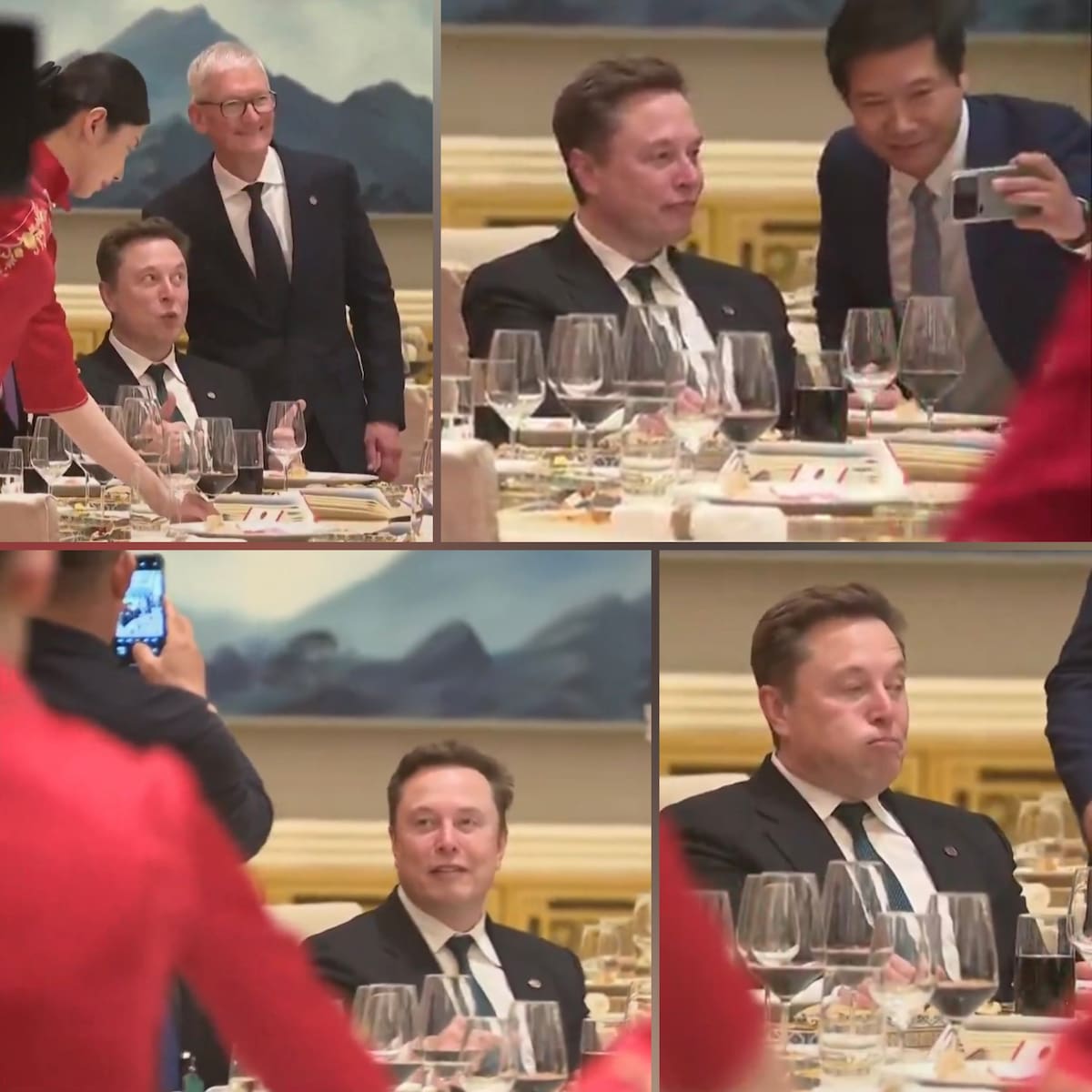 El CEO de Xiaomi, Lei Jun, intentando tomarse una selfie con Elon Musk.