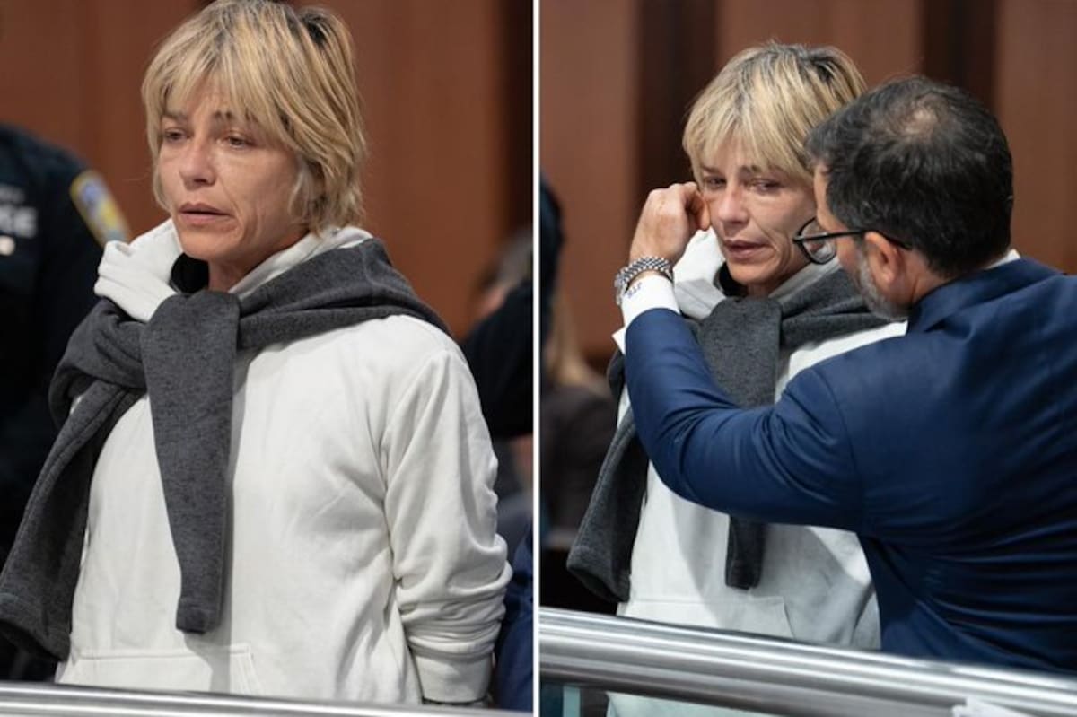 La actriz Selma Blair sale del tribunal tras declararse no culpable de dos cargos de agresión en segundo grado.