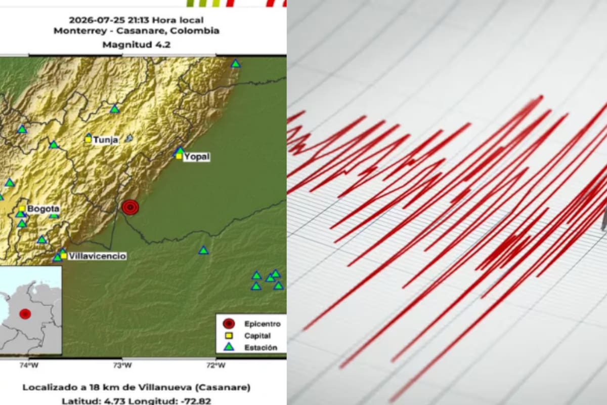 El Servicio Geológico Colombiano confirmó que el sismo de magnitud 4,2 tuvo epicentro en Monterrey, Casanare, y ocurrió en la noche de este sábado 25 de julio.