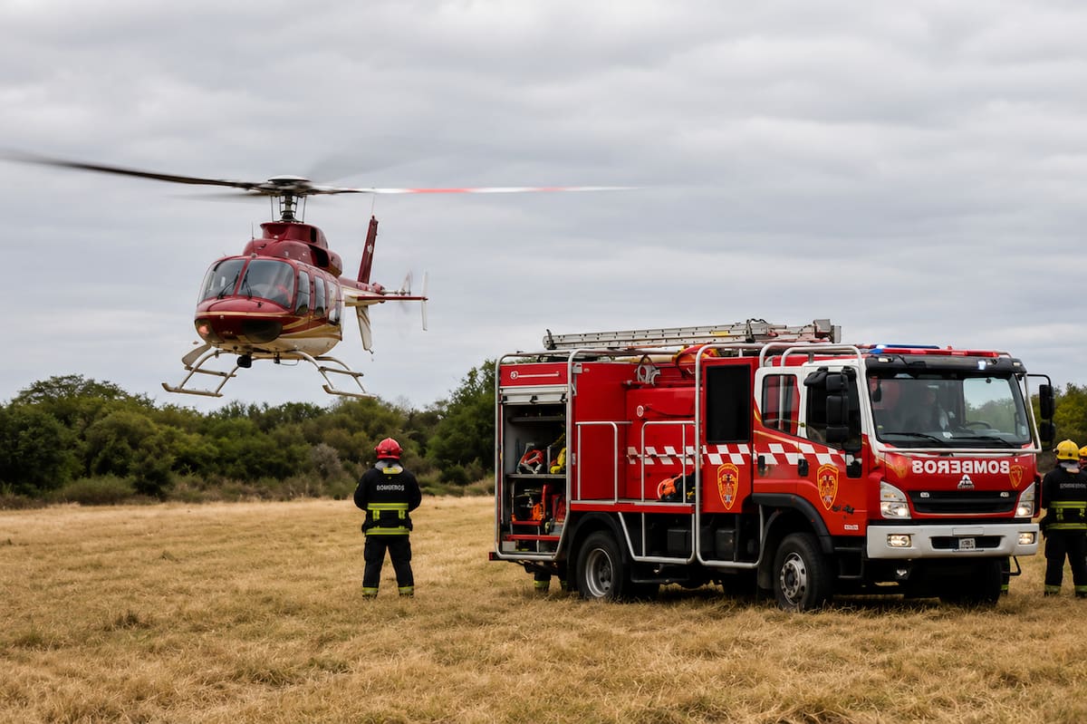 Cayó un helicóptero en San Juan al oeste de Argentina, en la región de Cuyo, dejando siete muertos entre los que figuran jefes de Policía, Bomberos y un funcionario nacional. Foto: Bomberos Argentina