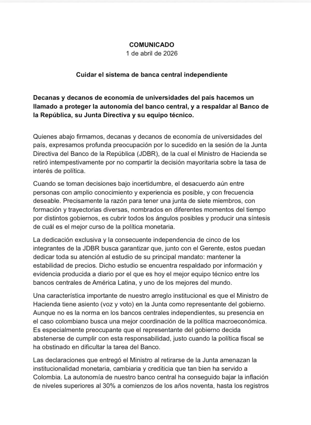 Siete universidades privadas respaldan la labor del Banco de la República | Cortesía