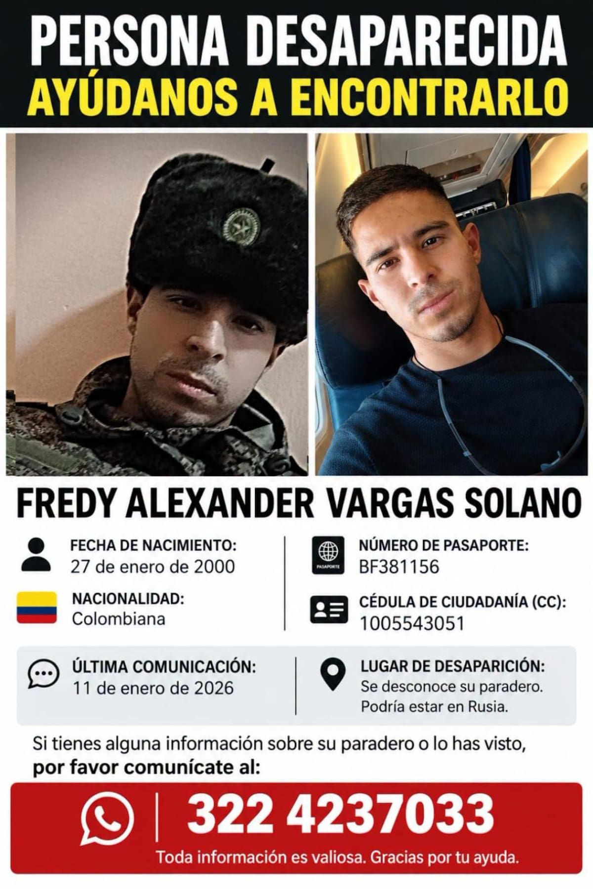 Sin noticias de su paradero, los familiares de Freddy Vargas claman por ayuda.