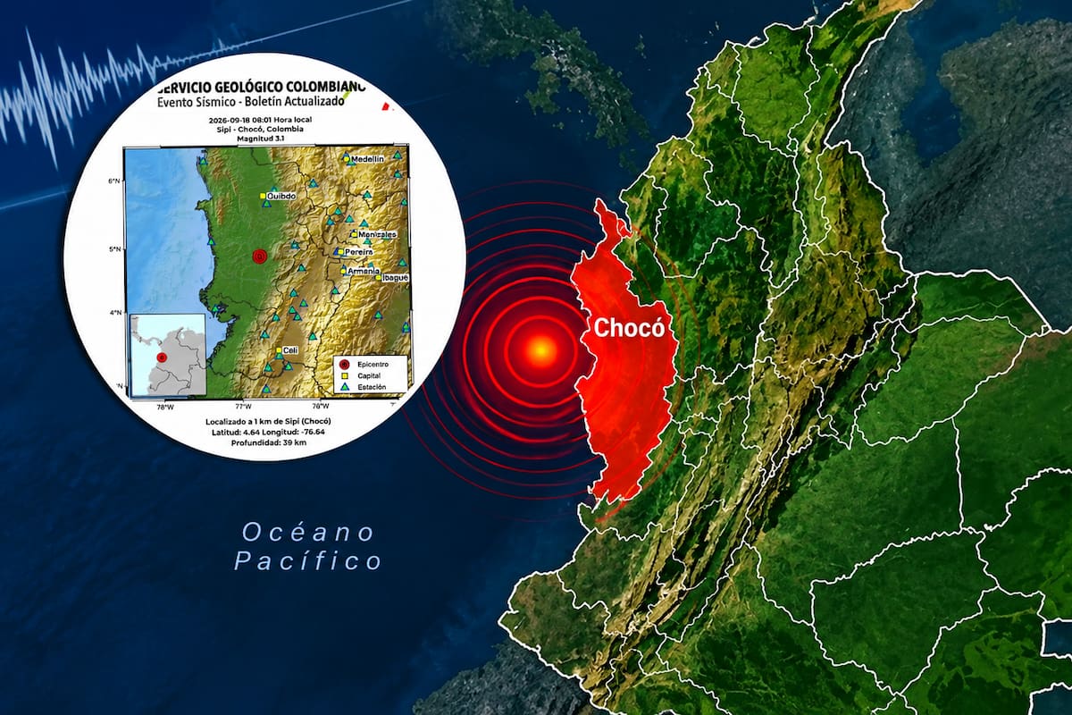 Sismo de 4.4 sacudió Chocó y Valle del Cauca este viernes 18 de septiembre de 2026.
