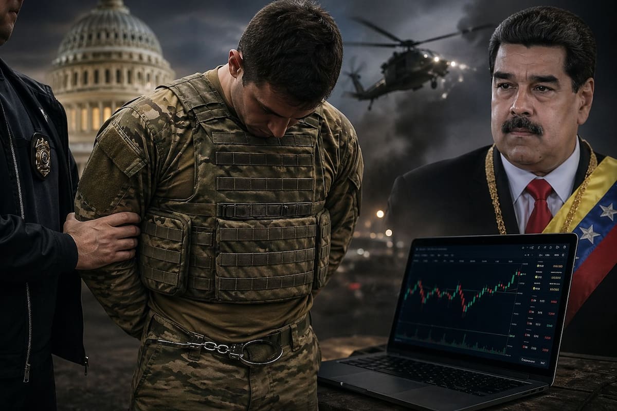 Un soldado estadounidense es detenido en medio de un escándalo por presunto uso de información confidencial para realizar apuestas sobre una operación contra Nicolás Maduro.
Foto tomada de: IA