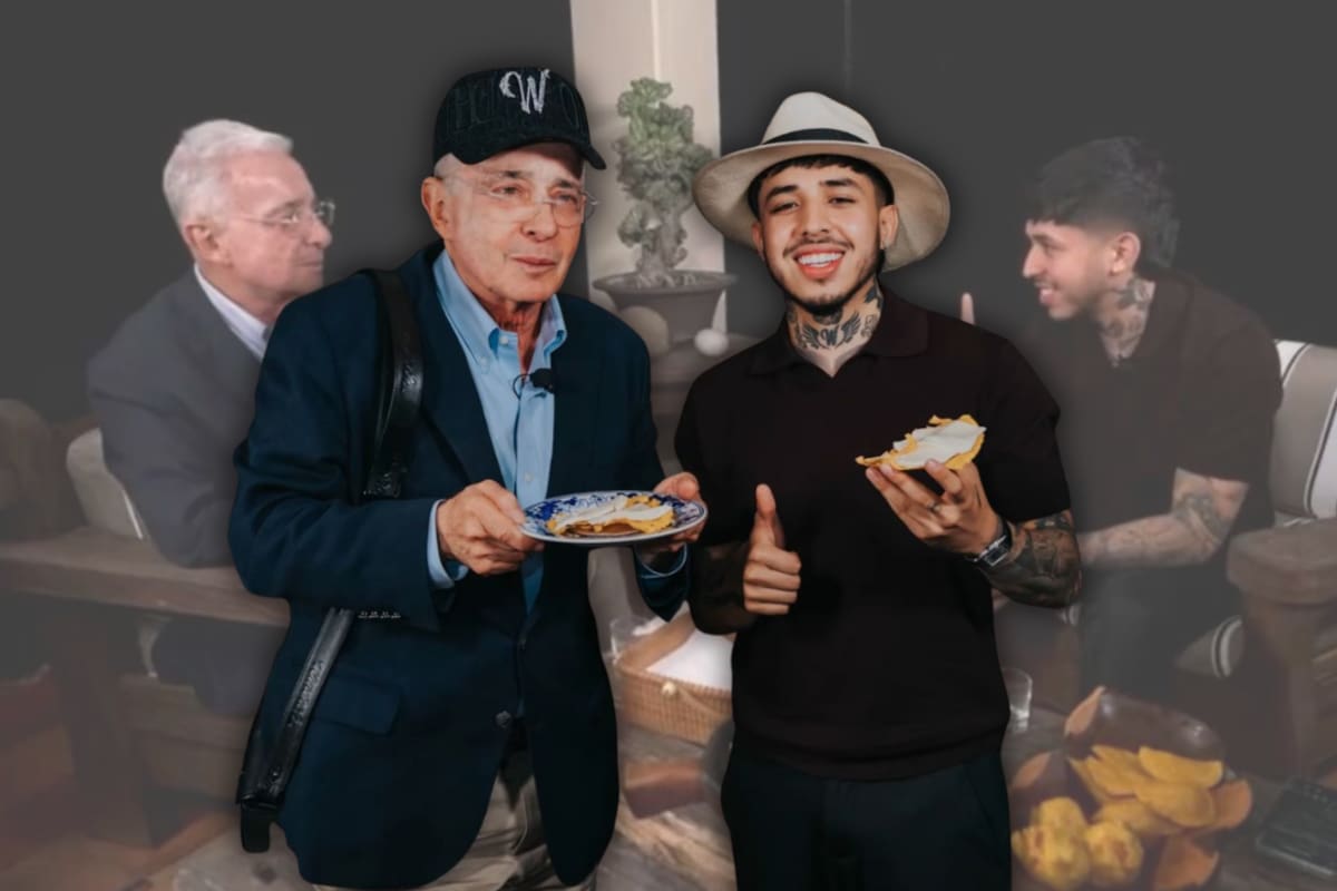 Álvaro Uribe Vélez y Westcol durante la transmisión realizada desde El Ubérrimo, en la noche del domingo 10 de mayo de 2026. Fotos de apoyo tomadas de: Captura video // X // Foto tomada de Ig: westcol.