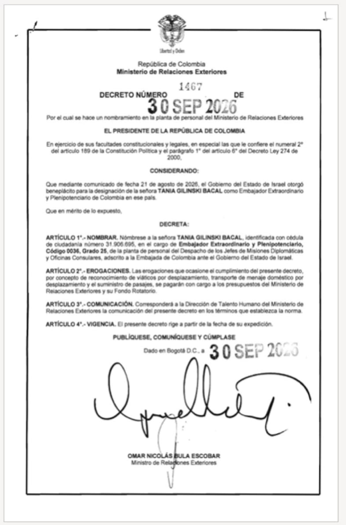 La designación de Gilinski se da en medio de la nueva etapa que atraviesan las relaciones entre Colombia e Israel.
