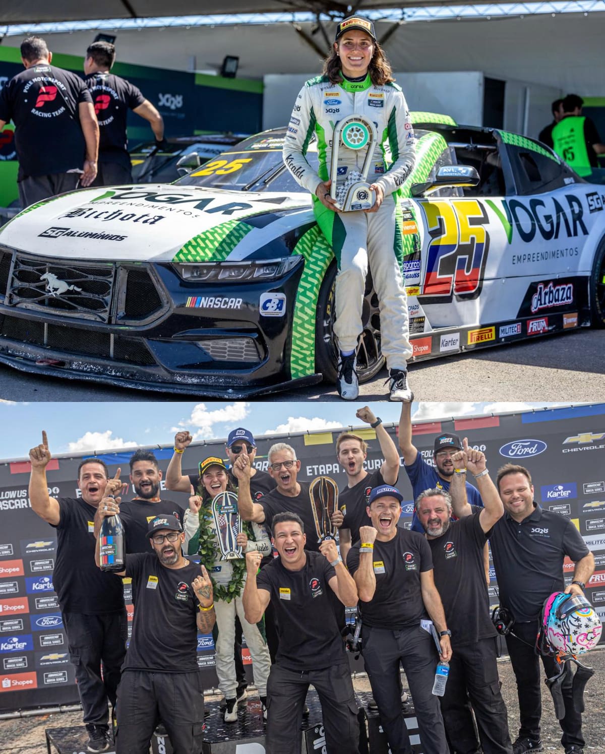 Tatiana Calderón hace historia en Brasil: la colombiana ganó en NASCAR y se convirtió en la primera mujer en lograrlo. Foto: @sg28nascarteam