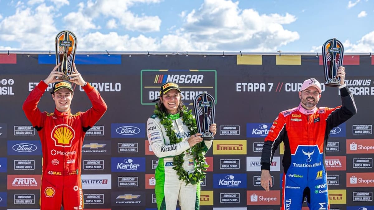 Tatiana Calderón hace historia en Brasil: la colombiana ganó en NASCAR y se convirtió en la primera mujer en lograrlo. Foto: @sg28nascarteam