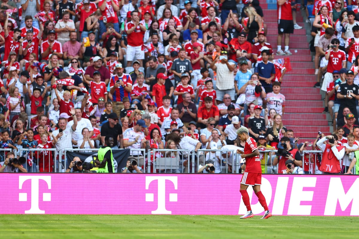 MUNICH (Germany), 15/08/2026.- Luis Diaz of Munich celebrates after scoring the 1-0 goal during the Telekom Cup between Bayern Munich and RB Leipzig in Munich Germany, 15 AUGUST 2026. (Alemania) EFE/EPA/ANNA SZILAGYI CONDITIONS - ATTENTION: The DFB regulations prohibit any use of photographs as image sequences and/or quasi-video.