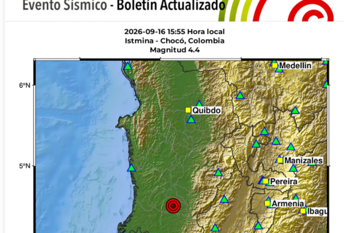 Temblor de magnitud 4,4 sacudió a Istmina, Chocó, este miércoles. | Foto: Tomada del Servicio Geológico.