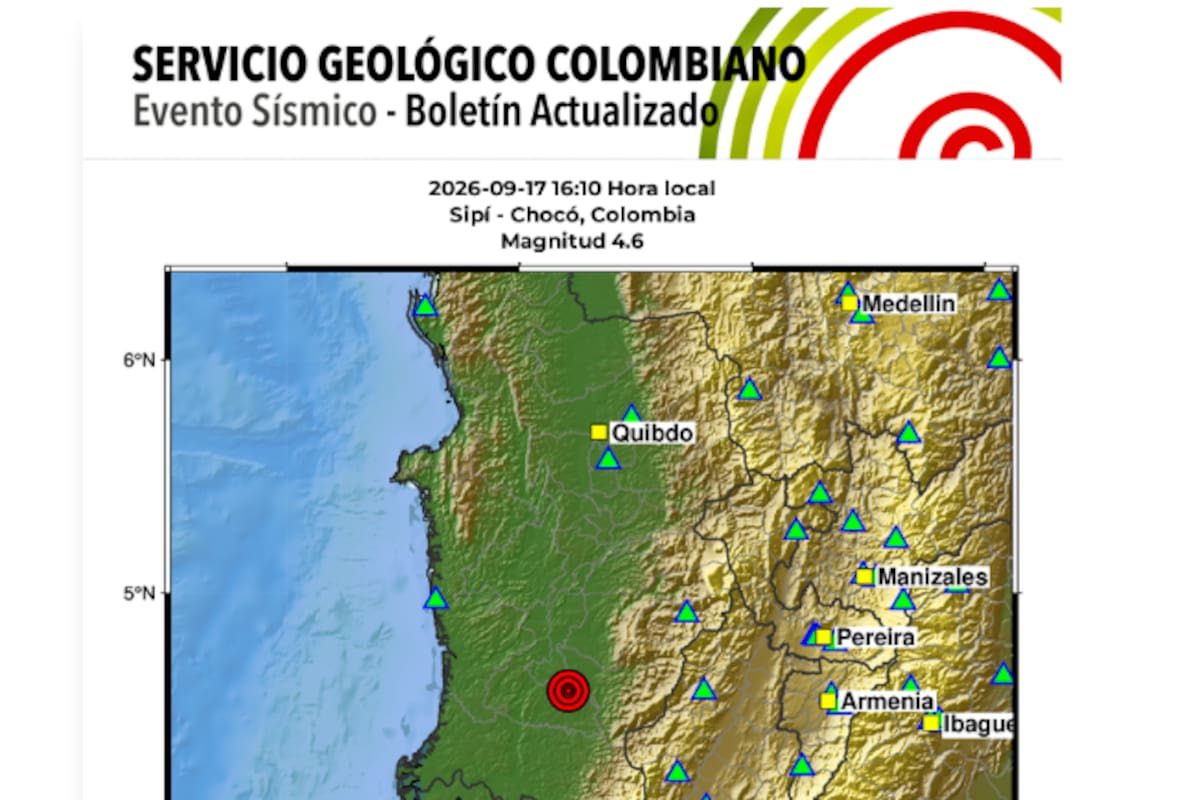 Temblor de magnitud 4,6 sacudió a Chocó este jueves y tuvo epicentro en Sipí. | Foto: Vanguardia / Tomado de Servicio Geológico.