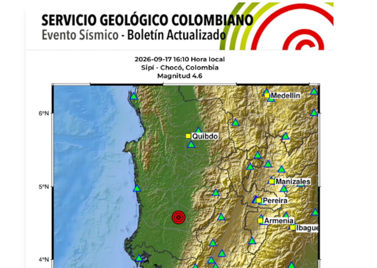 Temblor de magnitud 4,6 sacudió a Chocó este jueves y tuvo epicentro en Sipí. | Foto: Vanguardia / Tomado de Servicio Geológico.