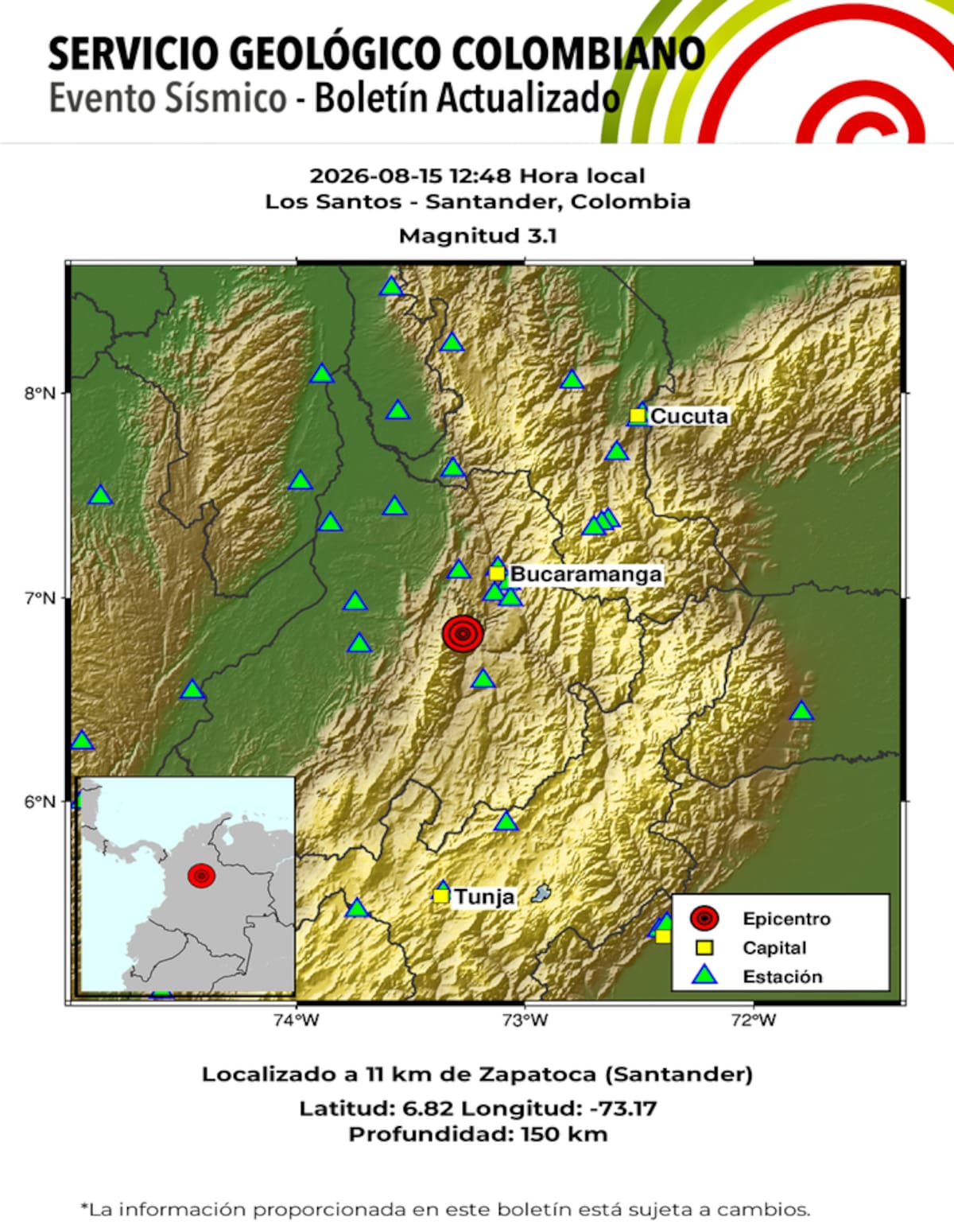 Sismo de magnitud 3,1 sacudió Santander