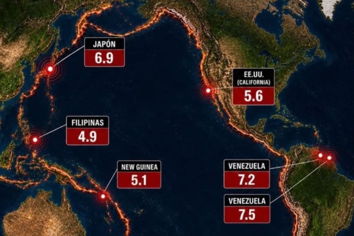 Los seis principales terremotos reportados en menos de 24 horas se registraron en Venezuela, Japón, Estados Unidos, Filipinas y Papúa Nueva Guinea. Foto tomada de // X.
