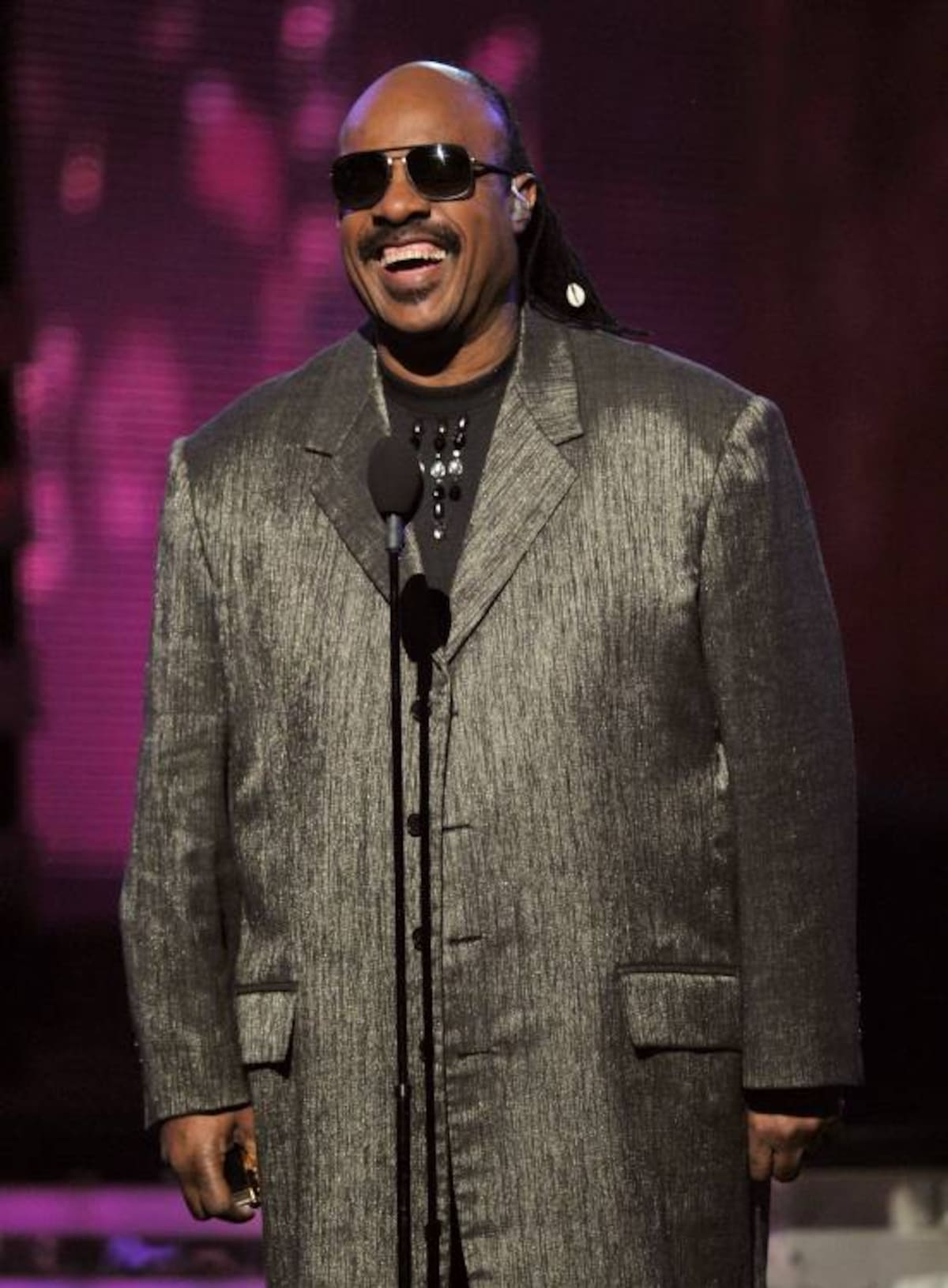 Musician Stevie Wonder speaks onstage at the 54th Annual GRAMMY Awards held at Staples Center on February 12, 2012 in Los Angeles, California. Kevin Winter/Getty Images/AFP== FOR NEWSPAPERS, INTERNET, TELCOS & TELEVISION USE ONLY ==