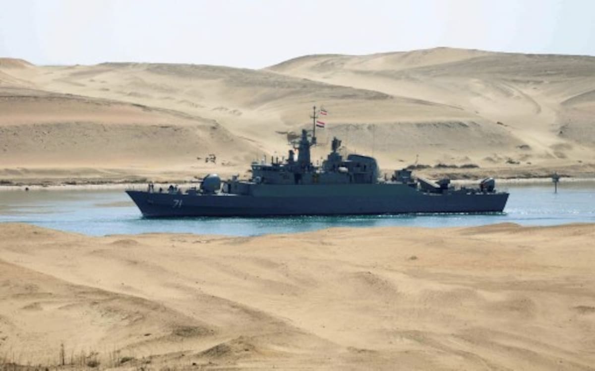 The Iranian navy frigate IS Alvand passes through the Suez canal at Ismailia, Egypt, Tuesday, Feb.22, 2011. The frigate, accompanied by the replenishment ship IS Kharg, entered the Suez Canal on Tuesday enroute to Syria, officials said, the first time in three decades that Tehran has sent military ships through the strategic waterway.(AP Photo)
