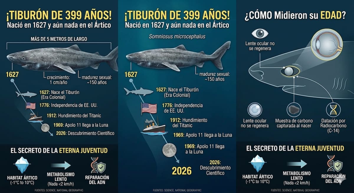 Un tiburón nació en 1627, antes de que existieran muchos países modernos. Conoce el secreto de su longevidad y cómo los científicos lograron descubrir su edad.