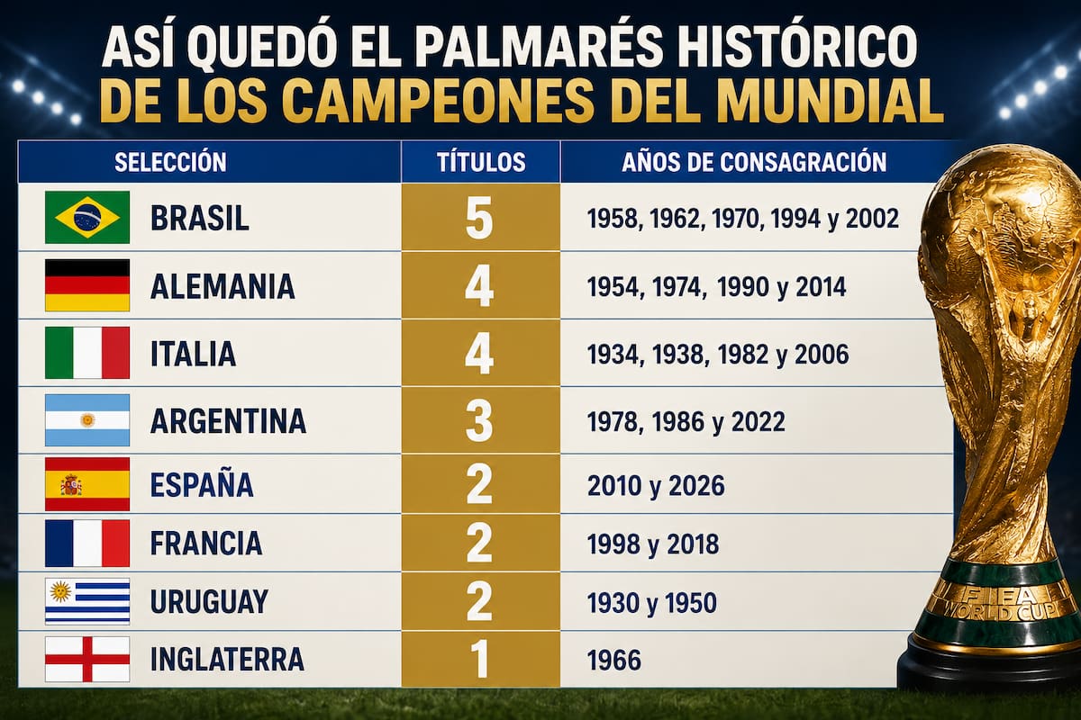 Brasil sigue siendo la selección más ganadora del Mundial con cinco títulos, por delante de Alemania e Italia. /FOTO: IA