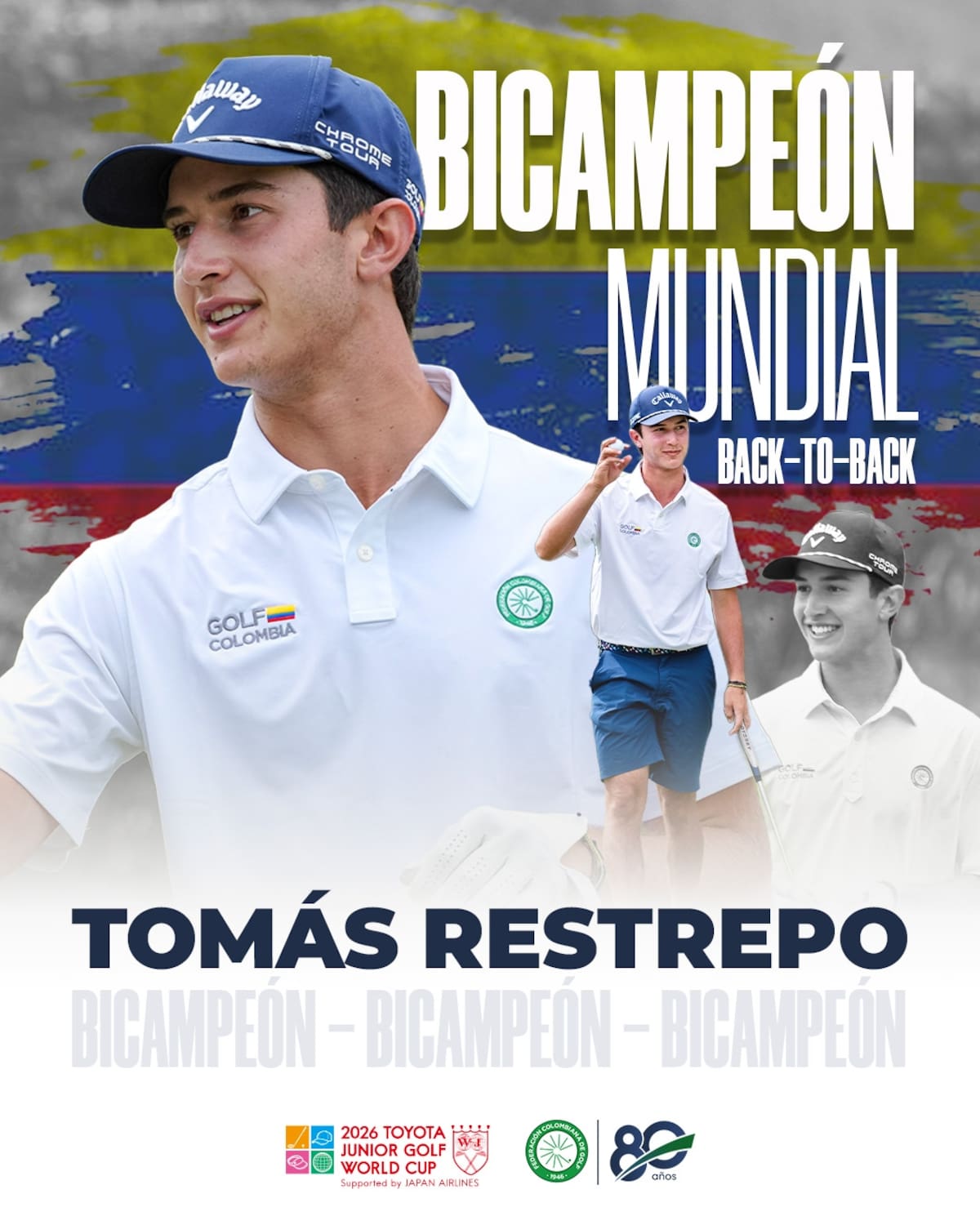 Tomás Restrepo hace historia para Colombia: bicampeón mundial juvenil de golf tras conquistar nuevamente Japón. Foto: Fedegolf