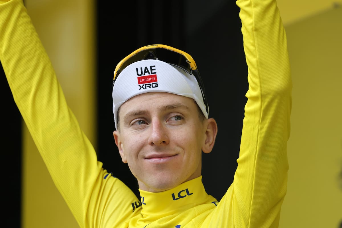 GAVARNIE-GEDRE (France), 09/07/2026.- Slovenian cyclist Tadej Pogacar of UAE Team Emirates XRG celebrates on the podium wearing the overall leader's yellow jersey after winning Stage 6 of the Tour de France, a 186.2 km route from Pau to Gavarnie-Gedre, France, 09 July 2026. (Ciclismo, Francia) EFE/EPA/GUILLAUME HORCAJUELO